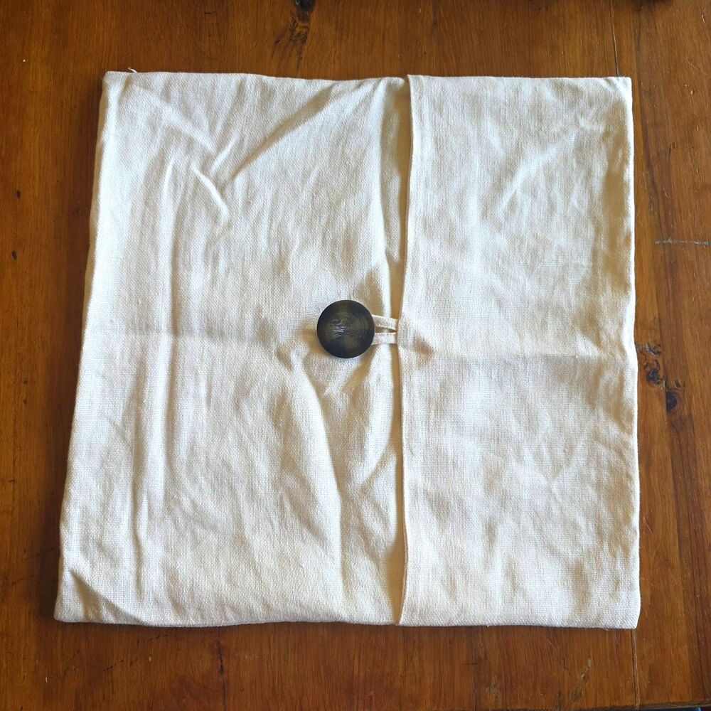 Pottery Barn 100% Linen Pillow Cover 18" Big Button Ivory